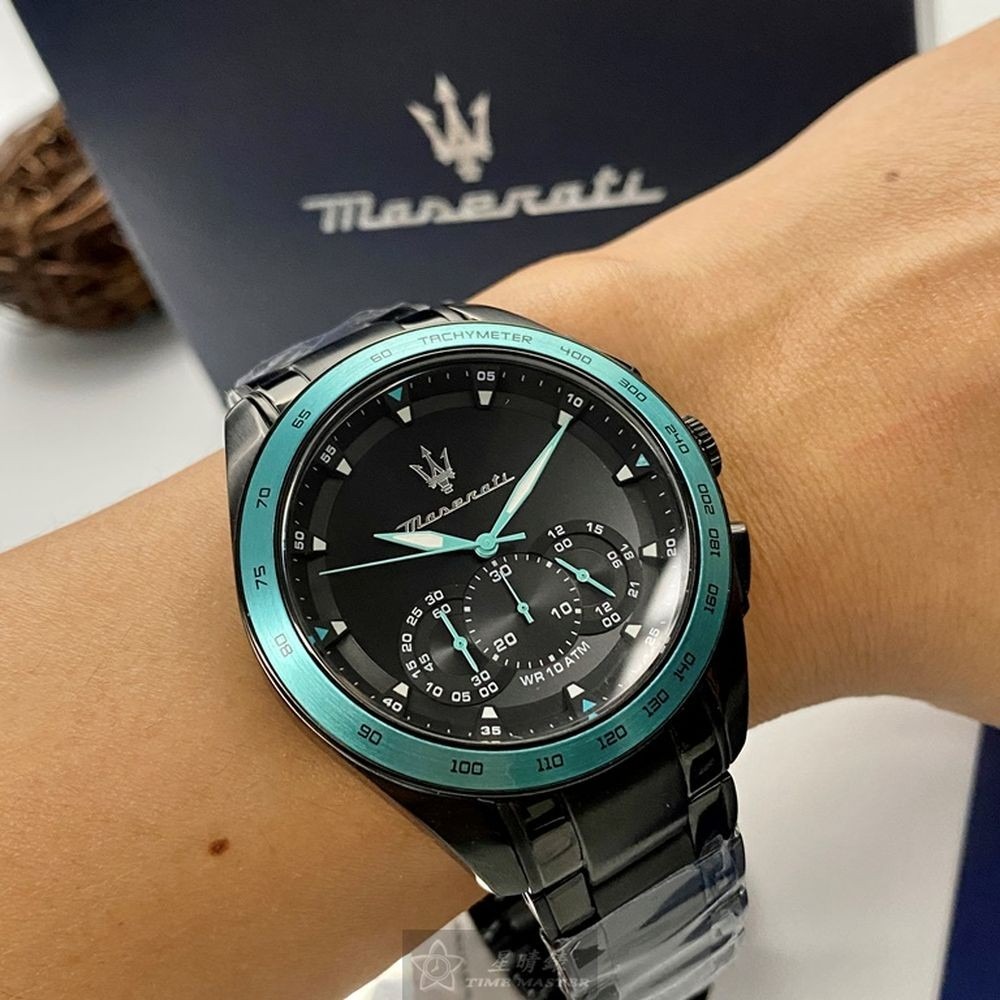 MASERATI:手錶,型號:R8873644002,男錶46mm亮寶藍錶殼黑色錶面精鋼錶帶款-細節圖3