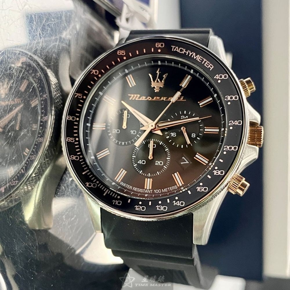 MASERATI:手錶,型號:R8871640002,男女通用錶44mm銀黑色錶殼黑色錶面矽膠錶帶款-細節圖4