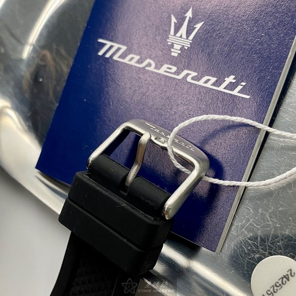 MASERATI:手錶,型號:R8871640002,男女通用錶44mm銀黑色錶殼黑色錶面矽膠錶帶款-細節圖5