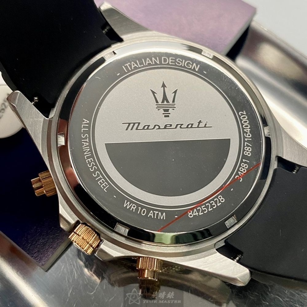 MASERATI:手錶,型號:R8871640002,男女通用錶44mm銀黑色錶殼黑色錶面矽膠錶帶款-細節圖6