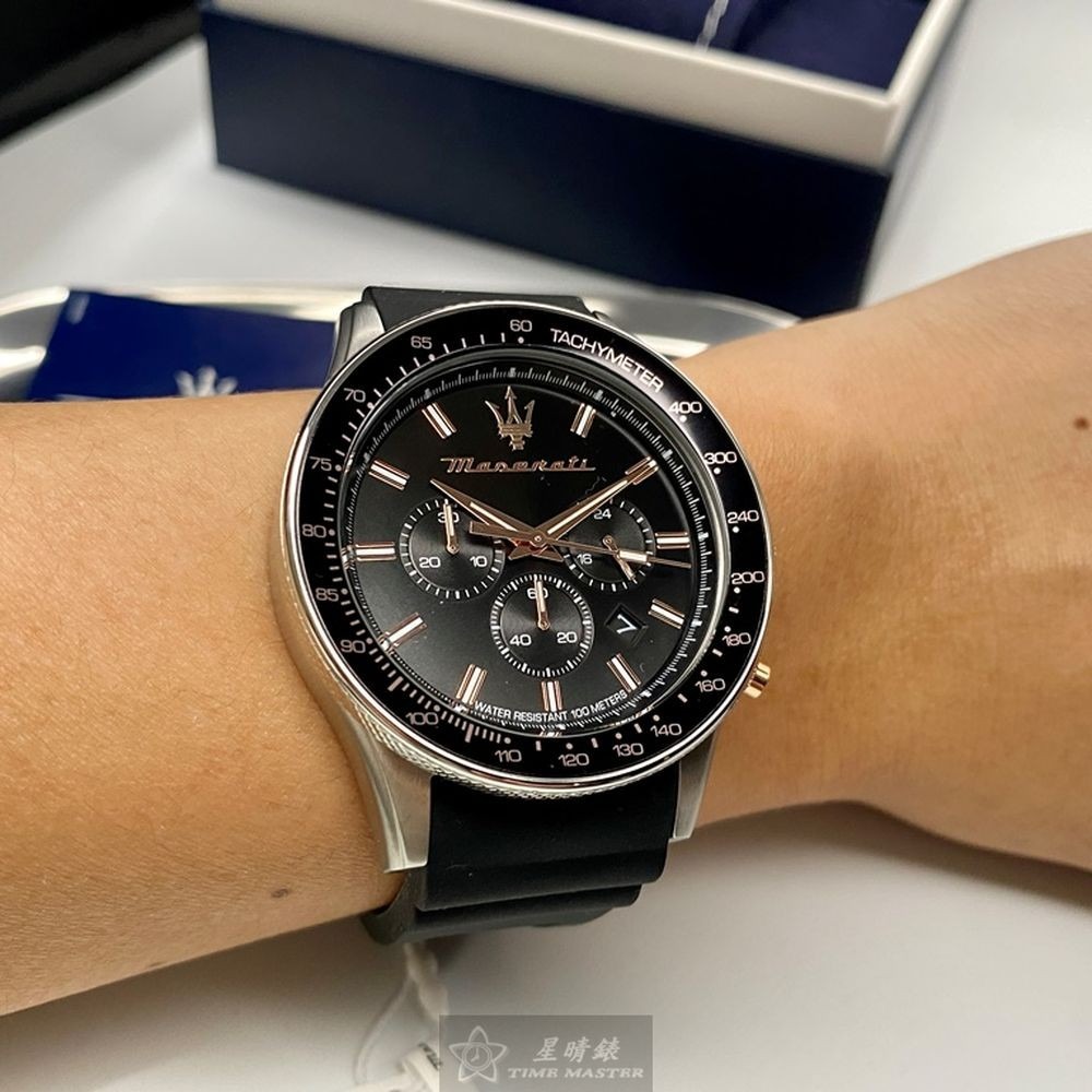 MASERATI:手錶,型號:R8871640002,男女通用錶44mm銀黑色錶殼黑色錶面矽膠錶帶款-細節圖8