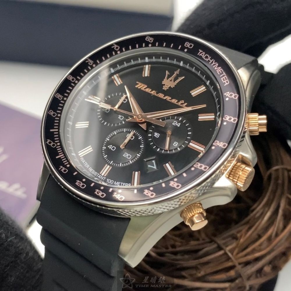 MASERATI:手錶,型號:R8871640002,男女通用錶44mm銀黑色錶殼黑色錶面矽膠錶帶款-細節圖9