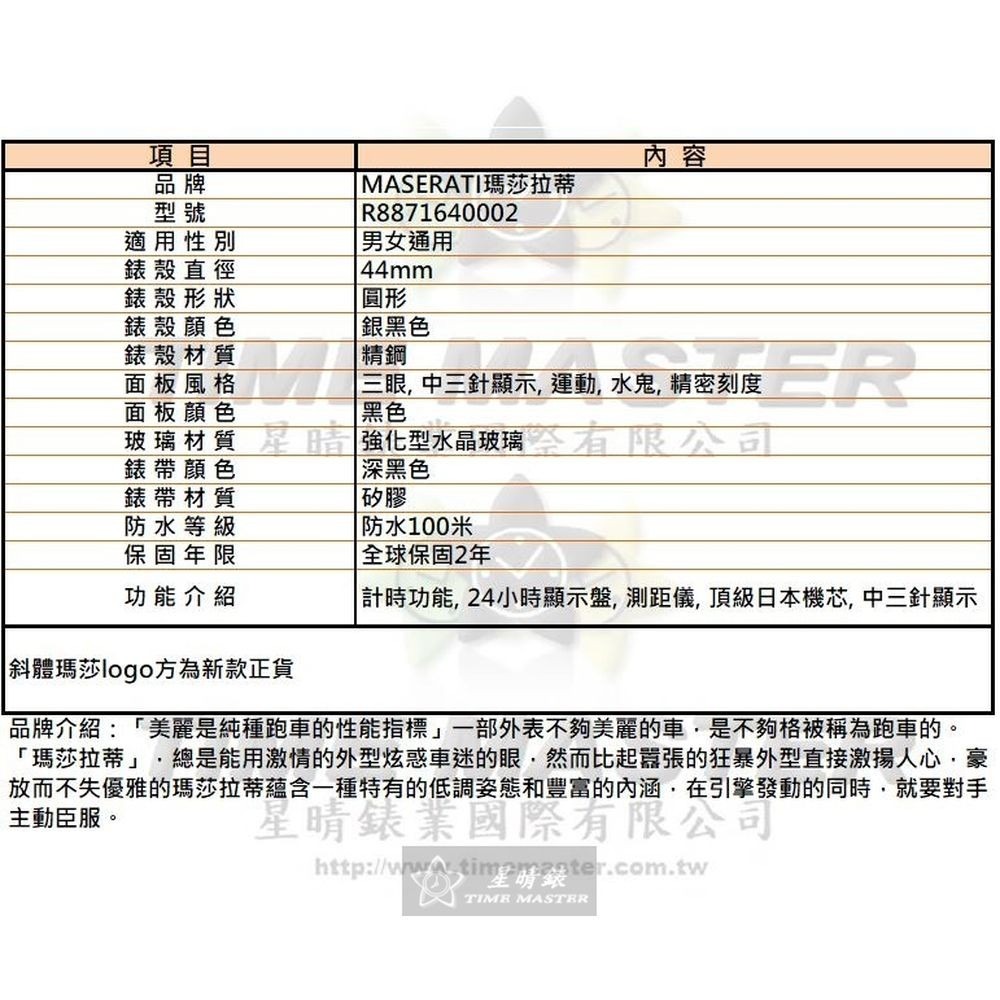 MASERATI:手錶,型號:R8871640002,男女通用錶44mm銀黑色錶殼黑色錶面矽膠錶帶款-細節圖10