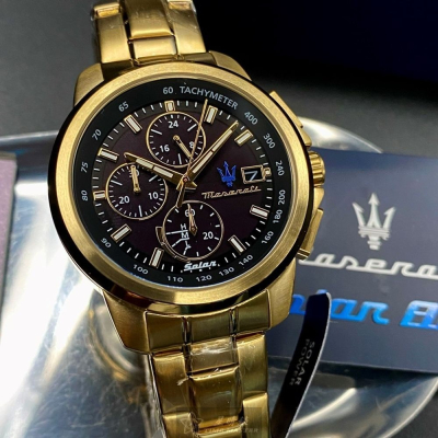 MASERATI:手錶,型號:R8873645002,男錶44mm金色錶殼黑色錶面精鋼錶帶款
