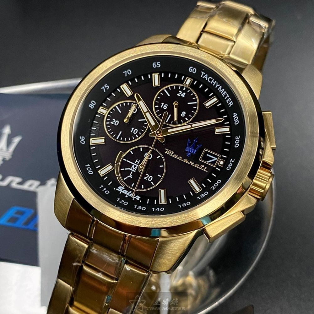 MASERATI:手錶,型號:R8873645002,男錶44mm金色錶殼黑色錶面精鋼錶帶款-細節圖2