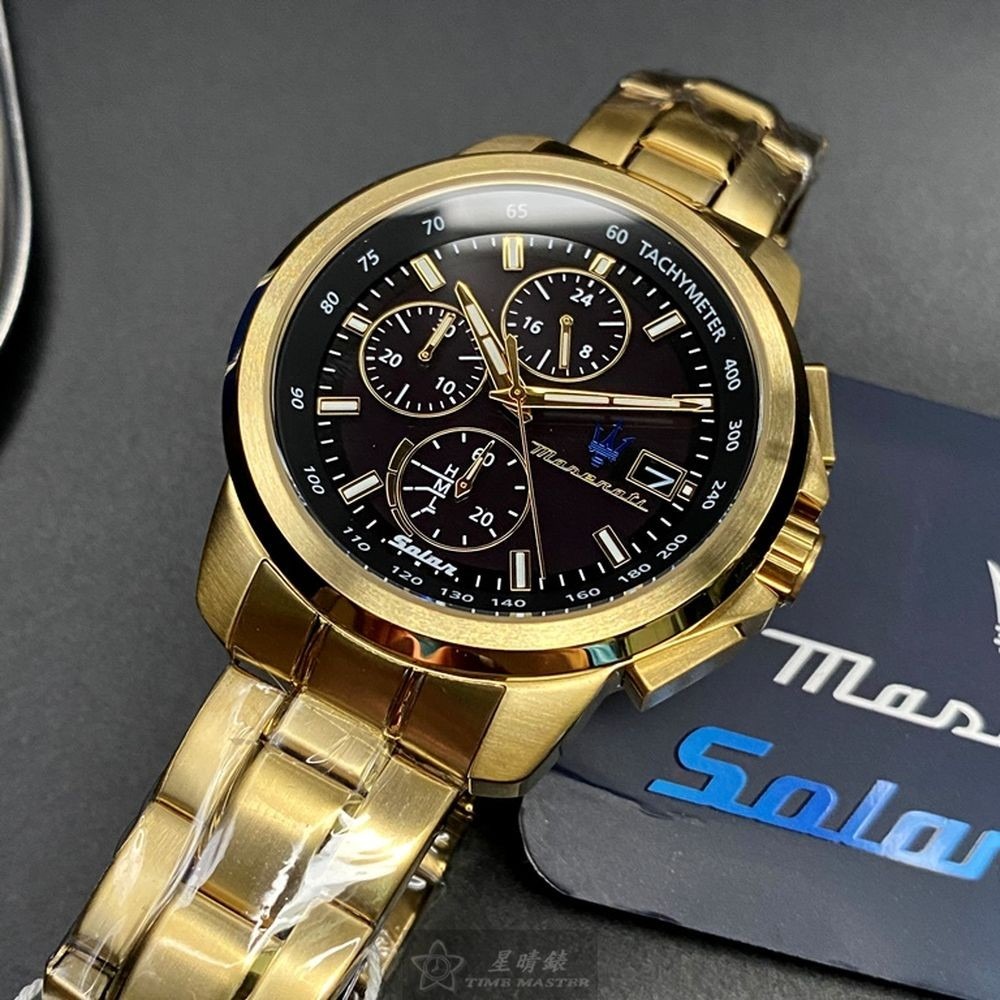 MASERATI:手錶,型號:R8873645002,男錶44mm金色錶殼黑色錶面精鋼錶帶款-細節圖7
