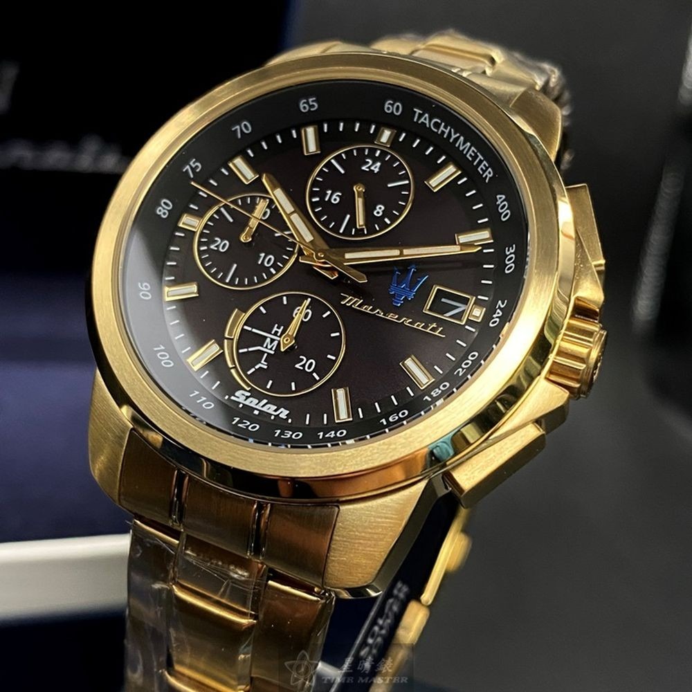 MASERATI:手錶,型號:R8873645002,男錶44mm金色錶殼黑色錶面精鋼錶帶款-細節圖8