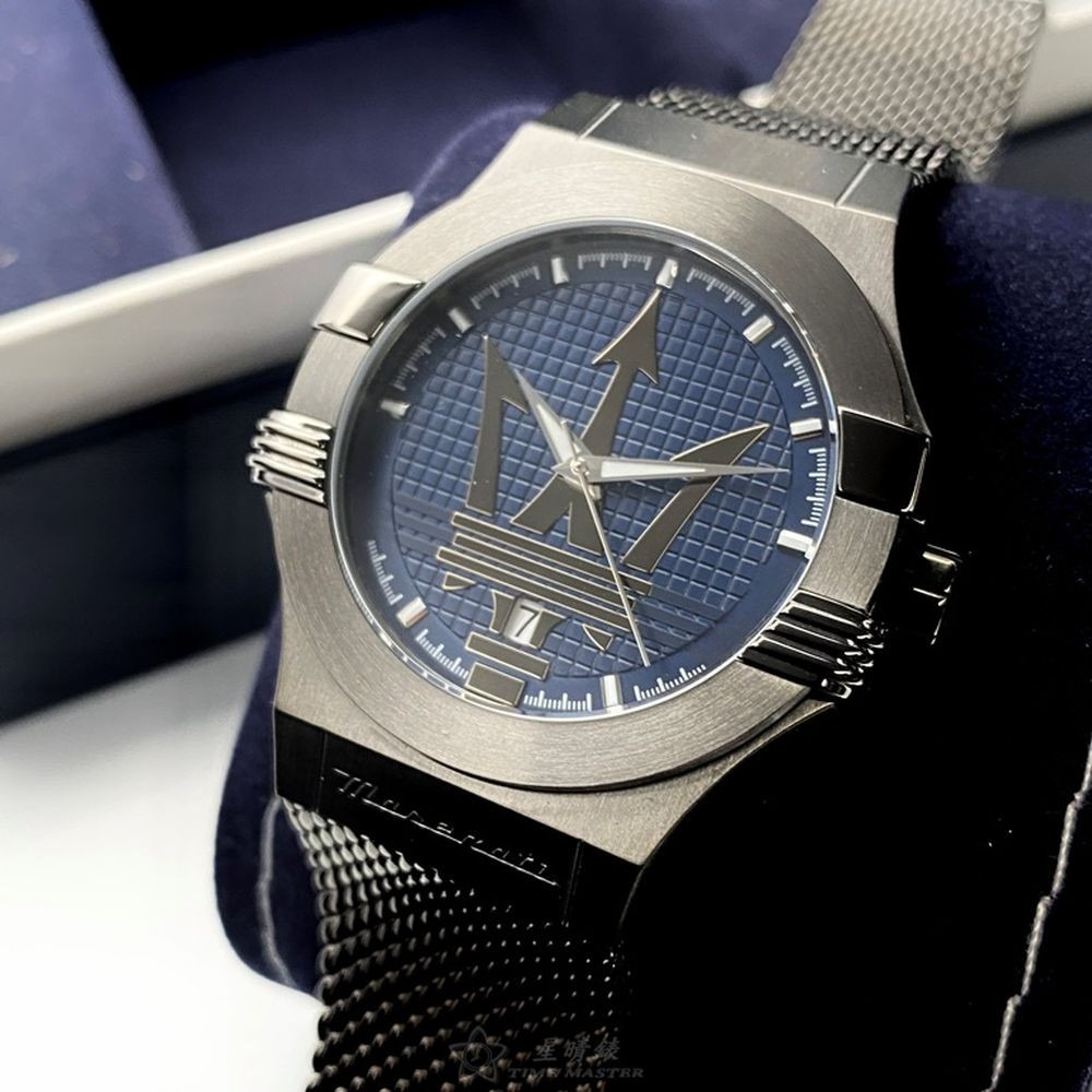 MASERATI:手錶,型號:R8853108005,男錶42mm槍灰色錶殼寶藍色槍灰錶面米蘭錶帶款-細節圖3