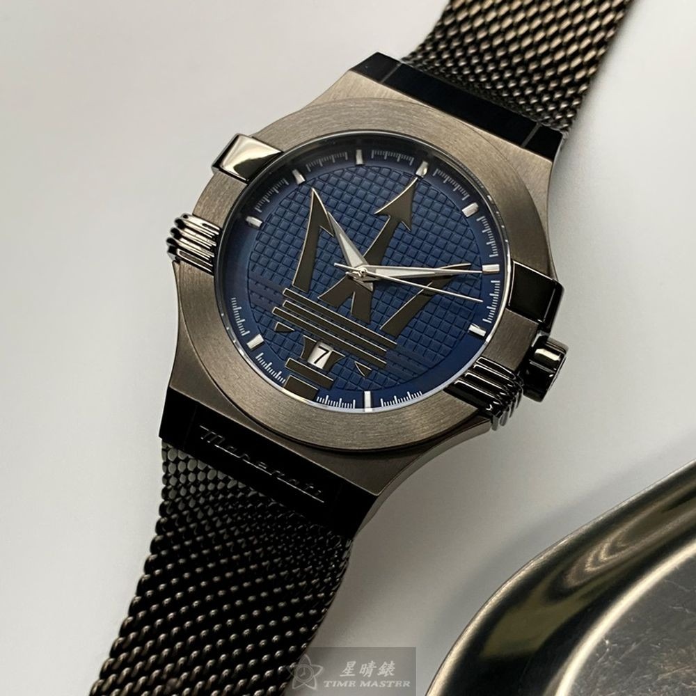 MASERATI:手錶,型號:R8853108005,男錶42mm槍灰色錶殼寶藍色槍灰錶面米蘭錶帶款-細節圖9