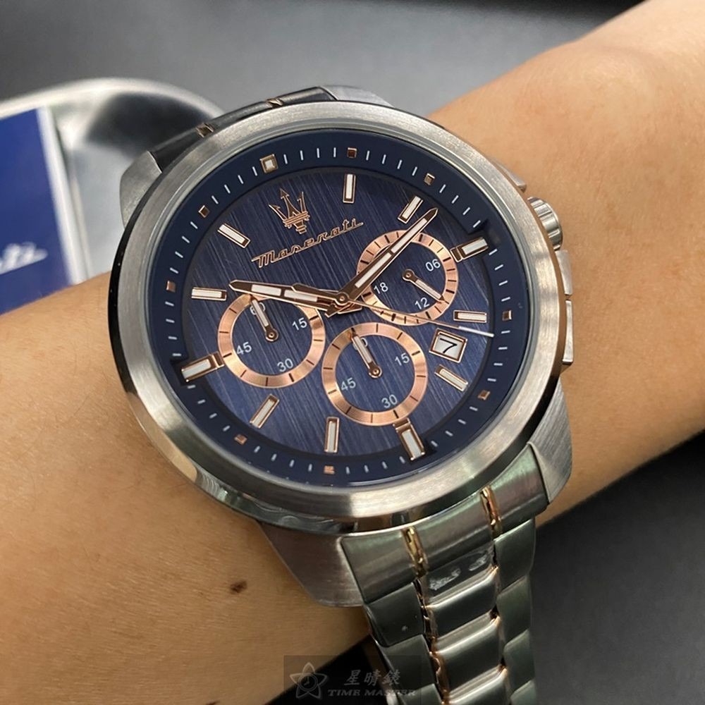 MASERATI:手錶,型號:R8873621008,男女通用錶44mm銀錶殼寶藍色錶面精鋼錶帶款-細節圖3