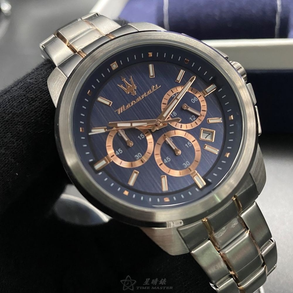 MASERATI:手錶,型號:R8873621008,男女通用錶44mm銀錶殼寶藍色錶面精鋼錶帶款-細節圖4