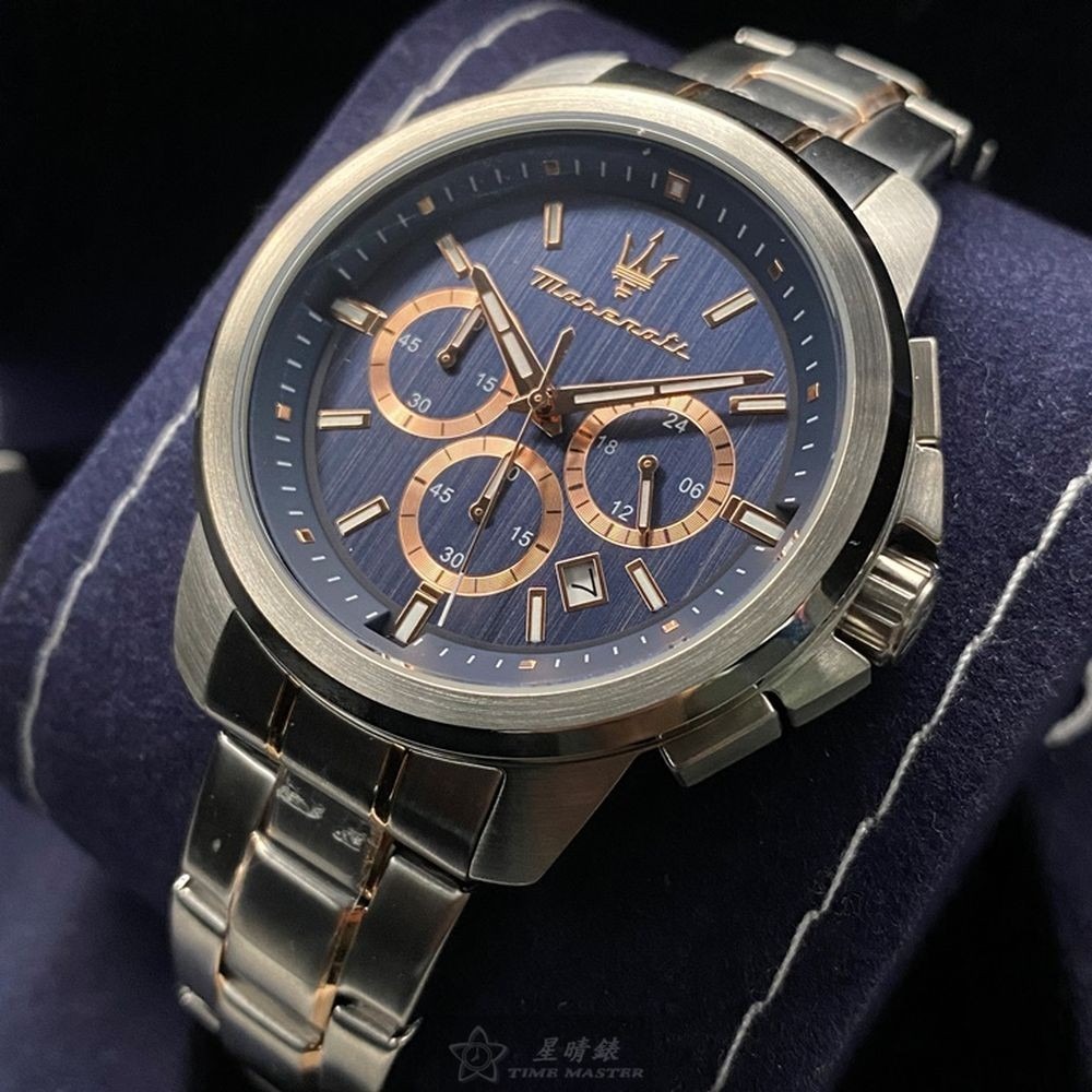 MASERATI:手錶,型號:R8873621008,男女通用錶44mm銀錶殼寶藍色錶面精鋼錶帶款-細節圖6