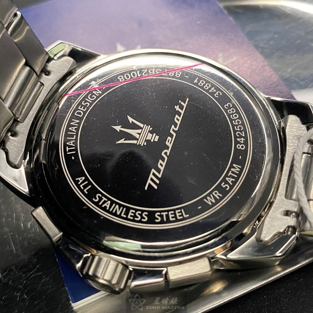 MASERATI:手錶,型號:R8873621008,男女通用錶44mm銀錶殼寶藍色錶面精鋼錶帶款-細節圖7