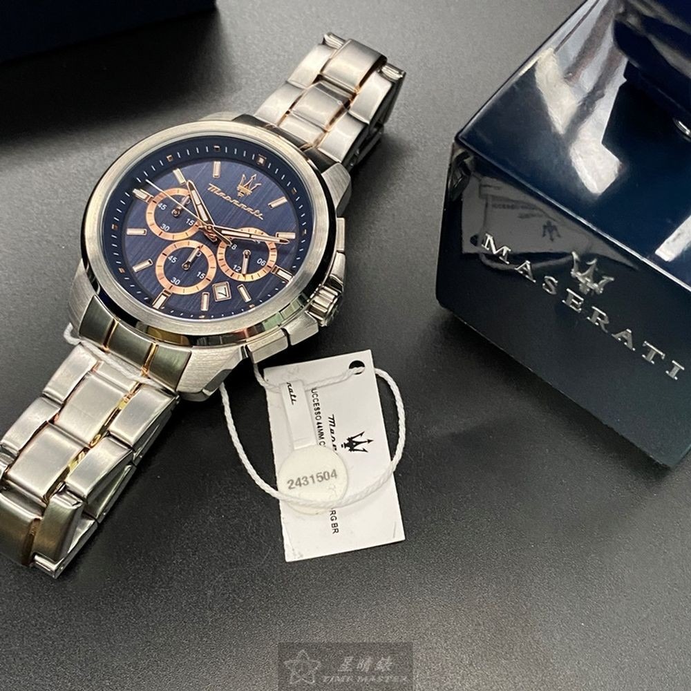 MASERATI:手錶,型號:R8873621008,男女通用錶44mm銀錶殼寶藍色錶面精鋼錶帶款-細節圖9