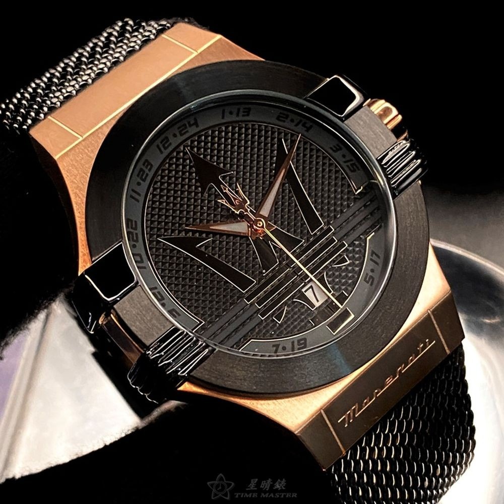 MASERATI:手錶,型號:R8853108010,男女通用錶42mm玫瑰金錶殼黑色錶面米蘭錶帶款-細節圖3