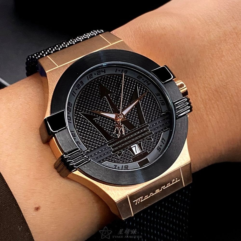MASERATI:手錶,型號:R8853108010,男女通用錶42mm玫瑰金錶殼黑色錶面米蘭錶帶款-細節圖8