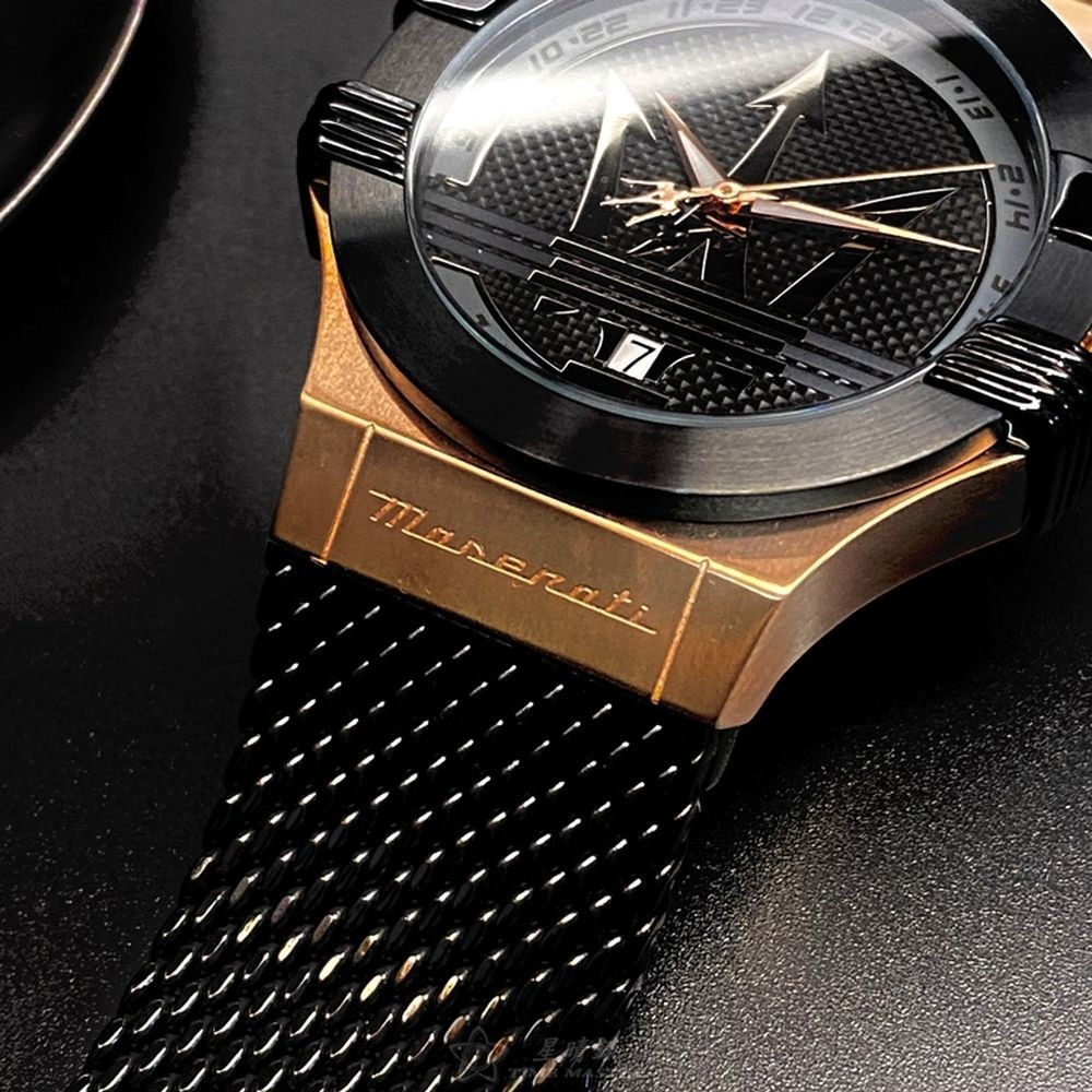 MASERATI:手錶,型號:R8853108010,男女通用錶42mm玫瑰金錶殼黑色錶面米蘭錶帶款-細節圖9