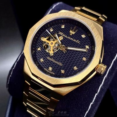 MASERATI:手錶,型號:R8823140006,男錶46mm金色錶殼寶藍色錶面精鋼錶帶款