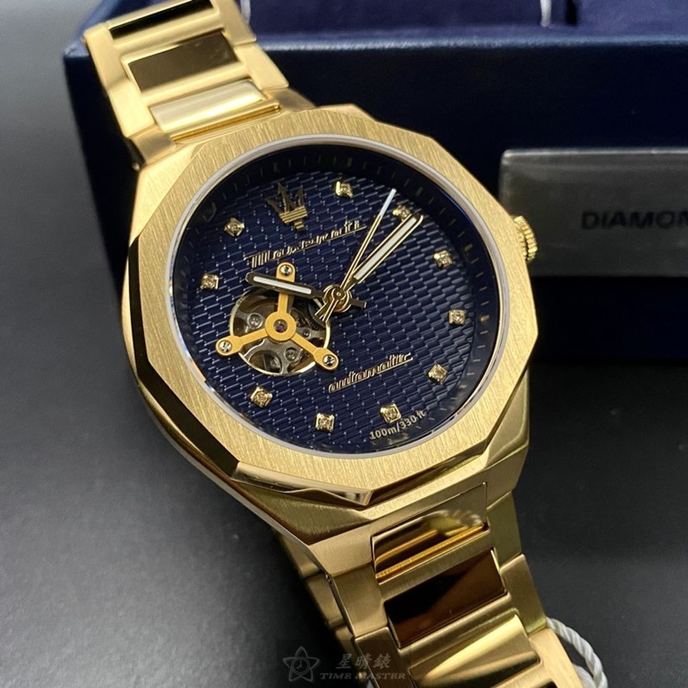 MASERATI:手錶,型號:R8823140006,男錶46mm金色錶殼寶藍色錶面精鋼錶帶款-細節圖4