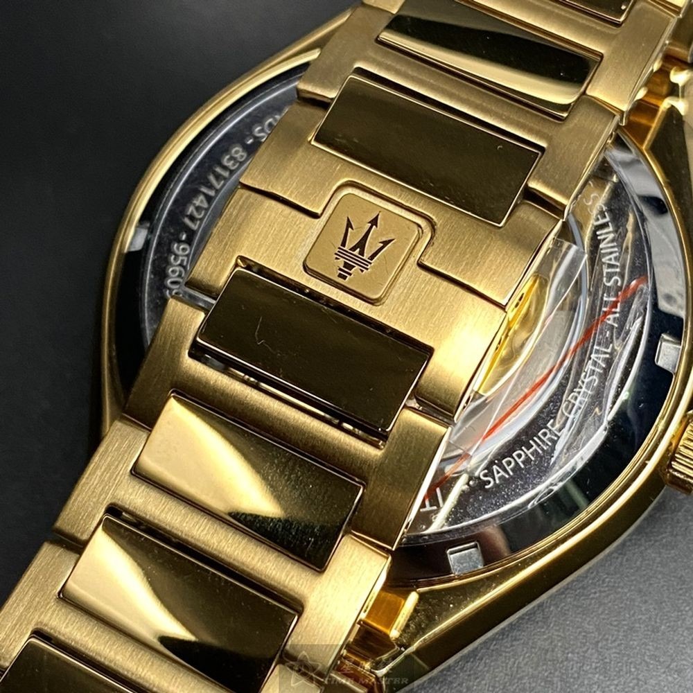 MASERATI:手錶,型號:R8823140006,男錶46mm金色錶殼寶藍色錶面精鋼錶帶款-細節圖7