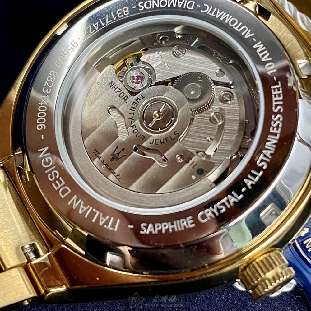 MASERATI:手錶,型號:R8823140006,男錶46mm金色錶殼寶藍色錶面精鋼錶帶款-細節圖8