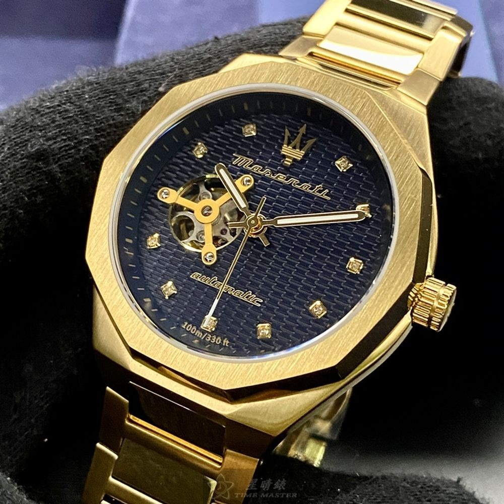 MASERATI:手錶,型號:R8823140006,男錶46mm金色錶殼寶藍色錶面精鋼錶帶款-細節圖9