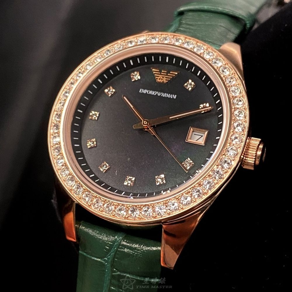 ARMANI:手錶,型號:AR00027,女錶36mm玫瑰金錶殼墨綠色錶面真皮皮革錶帶款-細節圖8