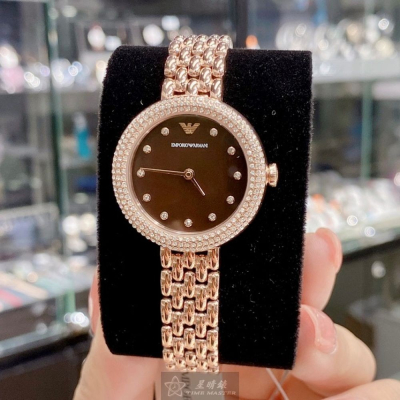 ARMANI:手錶,型號:AR00036,女錶30mm玫瑰金錶殼古銅色錶面真皮皮革錶帶款