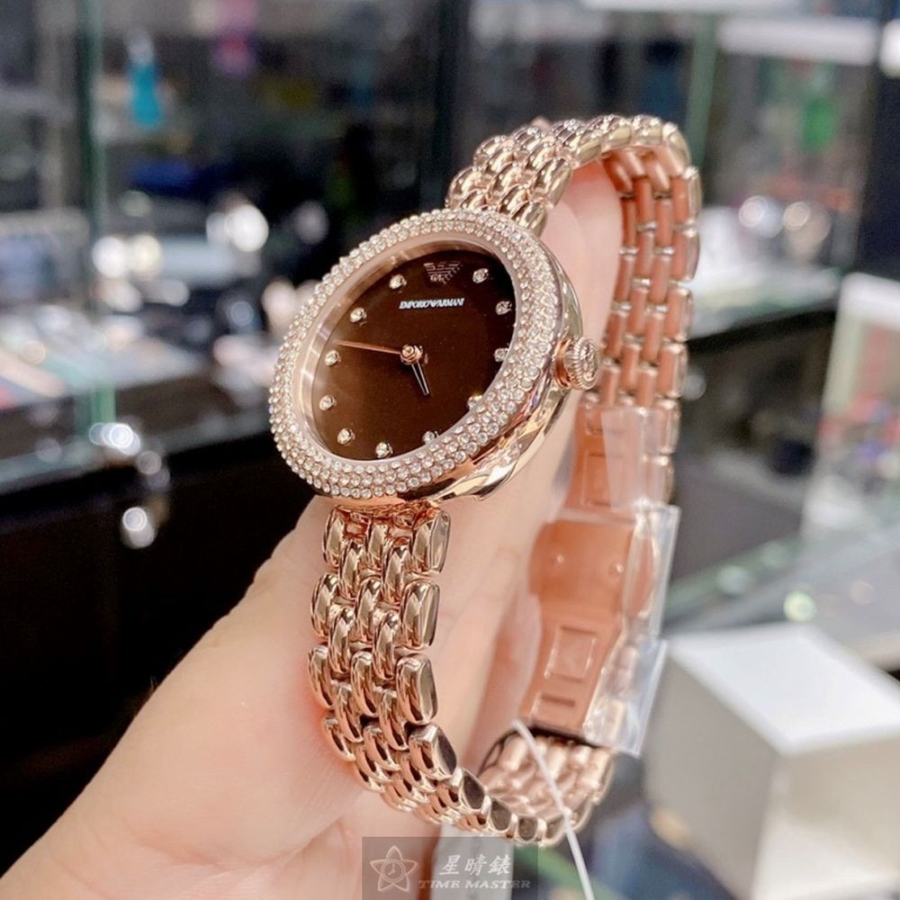 ARMANI:手錶,型號:AR00036,女錶30mm玫瑰金錶殼古銅色錶面真皮皮革錶帶款-細節圖2