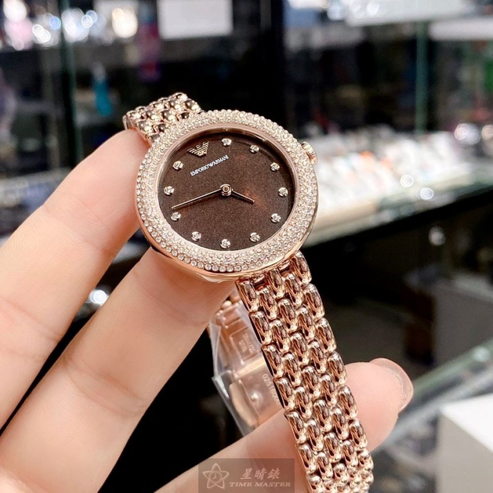 ARMANI:手錶,型號:AR00036,女錶30mm玫瑰金錶殼古銅色錶面真皮皮革錶帶款-細節圖3