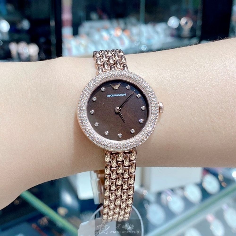 ARMANI:手錶,型號:AR00036,女錶30mm玫瑰金錶殼古銅色錶面真皮皮革錶帶款-細節圖5
