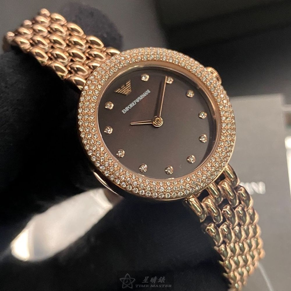 ARMANI:手錶,型號:AR00036,女錶30mm玫瑰金錶殼古銅色錶面真皮皮革錶帶款-細節圖8