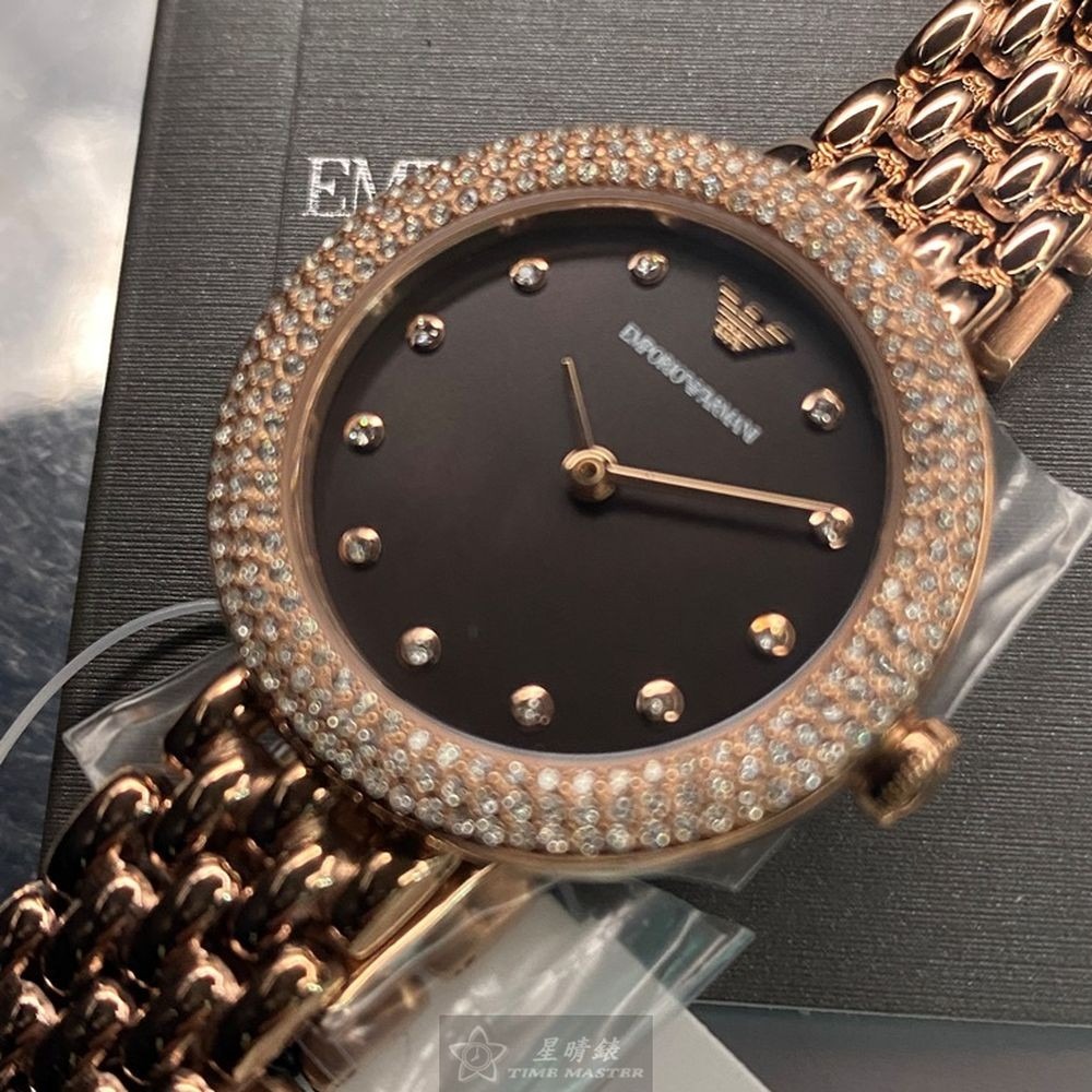 ARMANI:手錶,型號:AR00036,女錶30mm玫瑰金錶殼古銅色錶面真皮皮革錶帶款-細節圖9