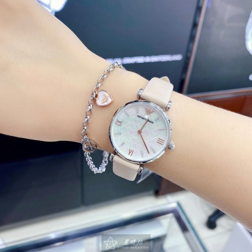 ARMANI:手錶,型號:AR00041,女錶32mm銀錶殼白色貝母錶面真皮皮革錶帶款-細節圖6