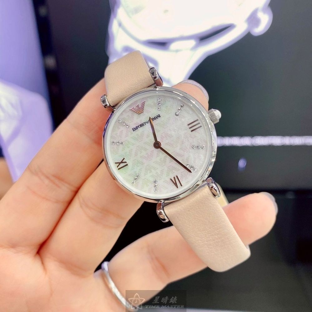 ARMANI:手錶,型號:AR00041,女錶32mm銀錶殼白色貝母錶面真皮皮革錶帶款-細節圖11