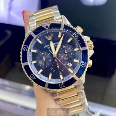 ARMANI:手錶,型號:AR00042,男錶44mm寶藍錶殼寶藍色錶面精鋼錶帶款