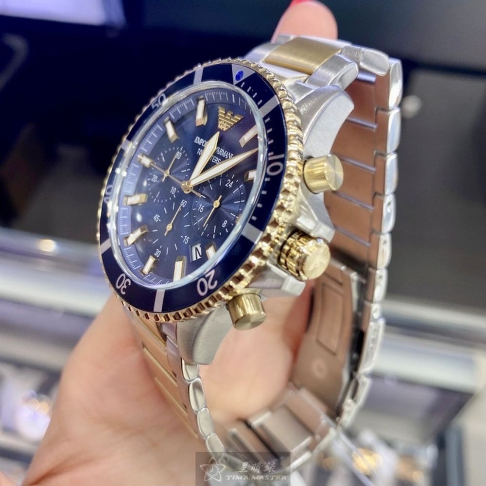 ARMANI:手錶,型號:AR00042,男錶44mm寶藍錶殼寶藍色錶面精鋼錶帶款-細節圖3