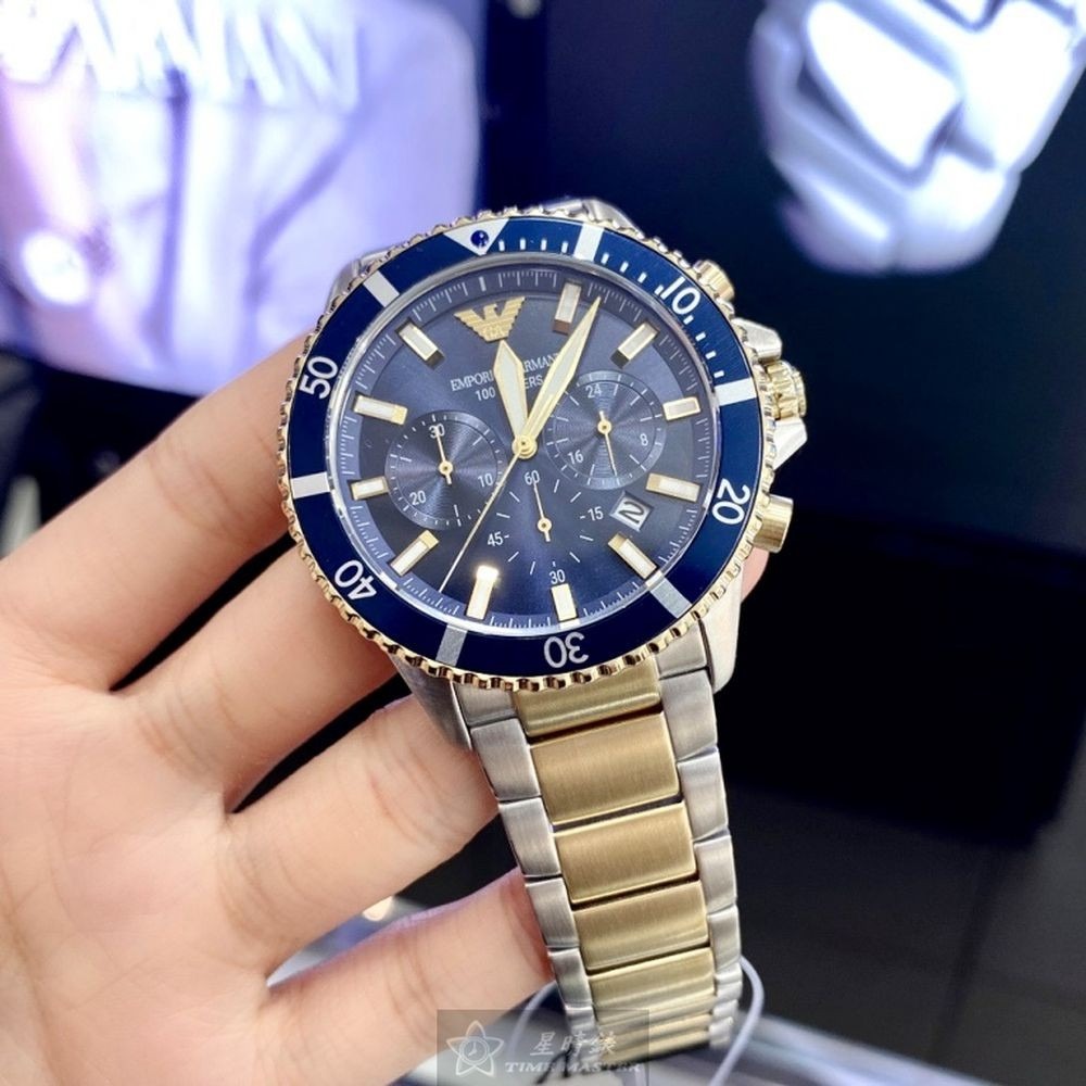 ARMANI:手錶,型號:AR00042,男錶44mm寶藍錶殼寶藍色錶面精鋼錶帶款-細節圖4