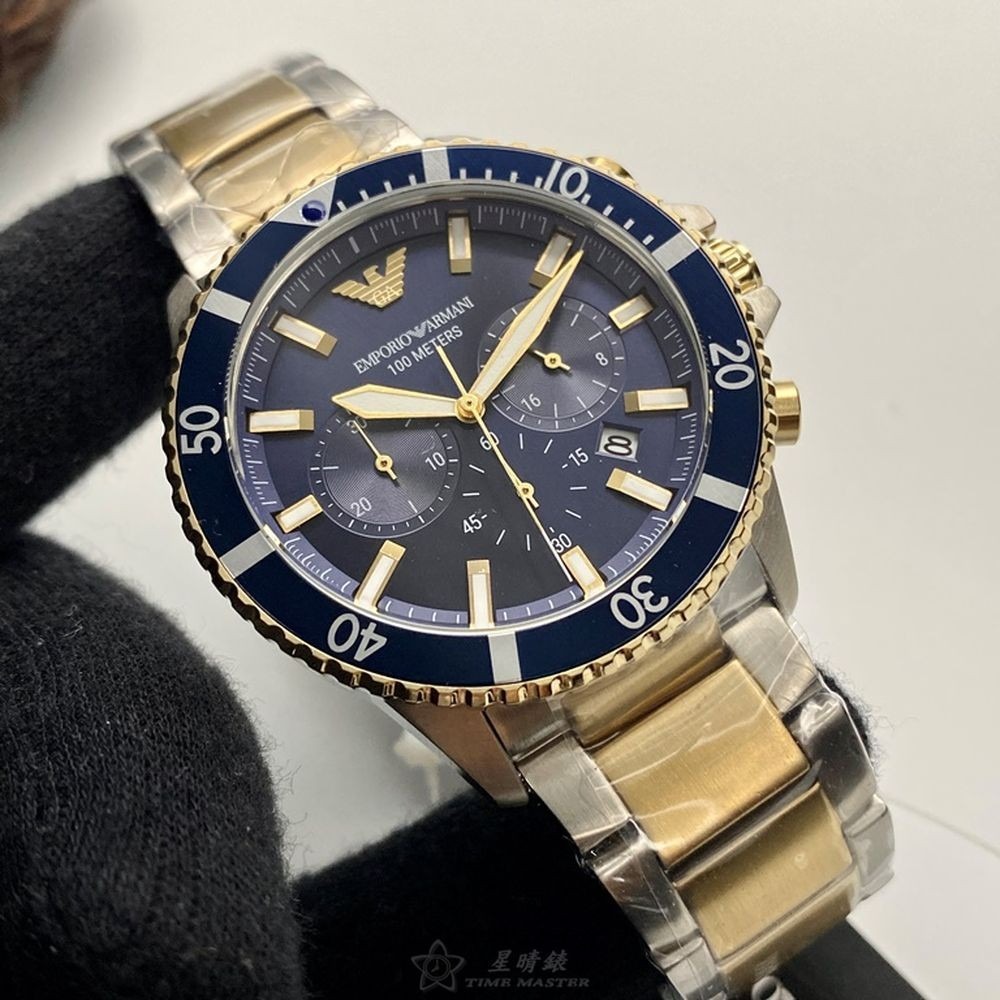 ARMANI:手錶,型號:AR00042,男錶44mm寶藍錶殼寶藍色錶面精鋼錶帶款-細節圖6