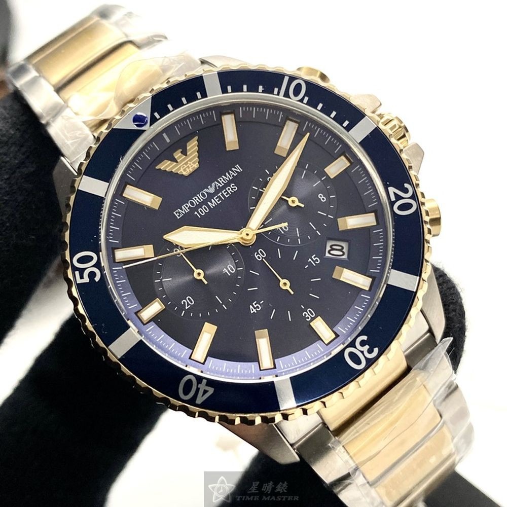 ARMANI:手錶,型號:AR00042,男錶44mm寶藍錶殼寶藍色錶面精鋼錶帶款-細節圖7
