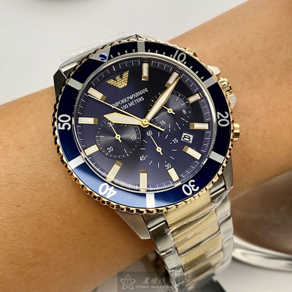 ARMANI:手錶,型號:AR00042,男錶44mm寶藍錶殼寶藍色錶面精鋼錶帶款-細節圖9