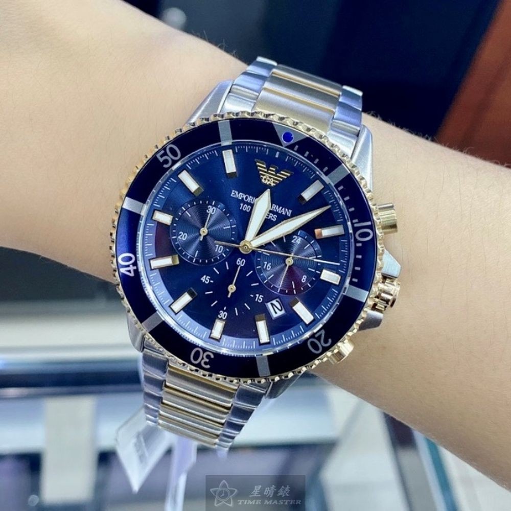 ARMANI:手錶,型號:AR00042,男錶44mm寶藍錶殼寶藍色錶面精鋼錶帶款-細節圖11