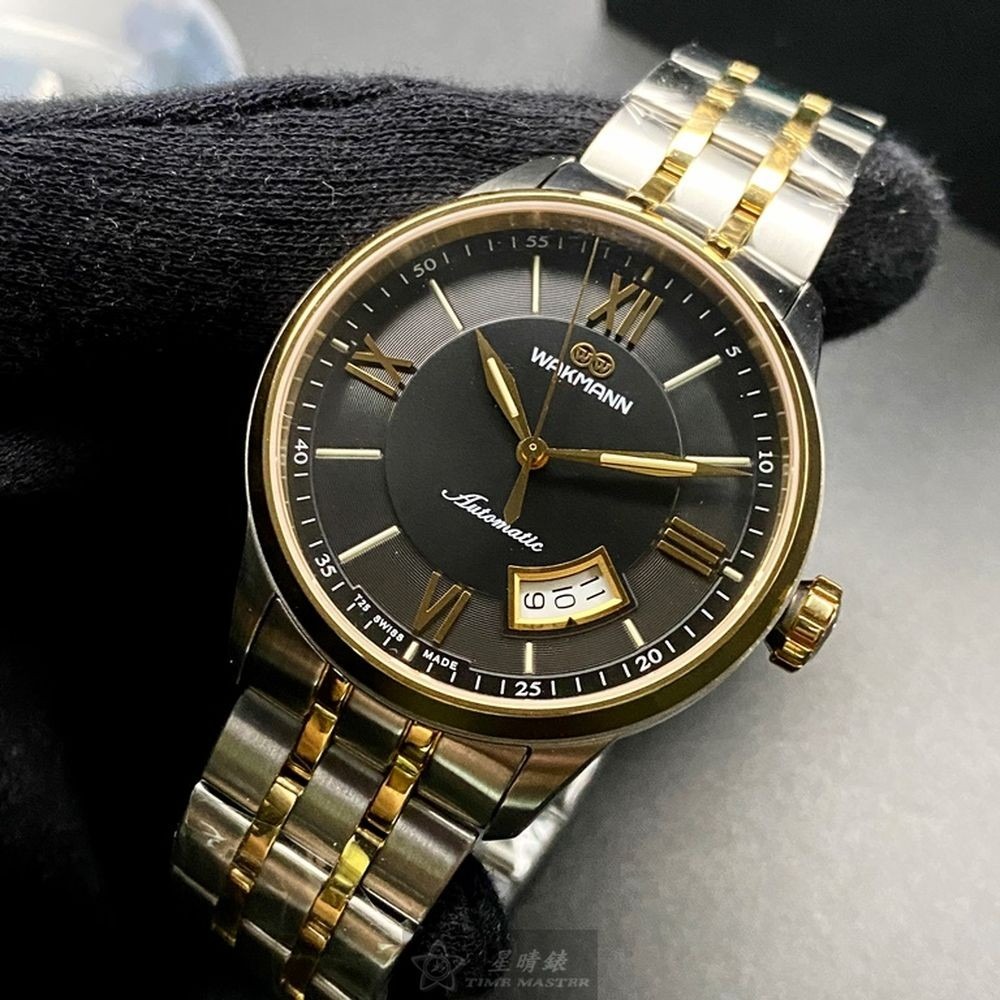 WAKMANN:手錶,型號:WA00023,男女通用錶40mm金色錶殼黑色錶面精鋼錶帶款-細節圖3