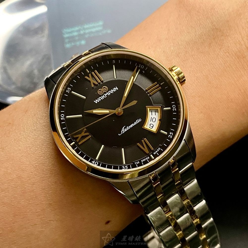 WAKMANN:手錶,型號:WA00023,男女通用錶40mm金色錶殼黑色錶面精鋼錶帶款-細節圖5