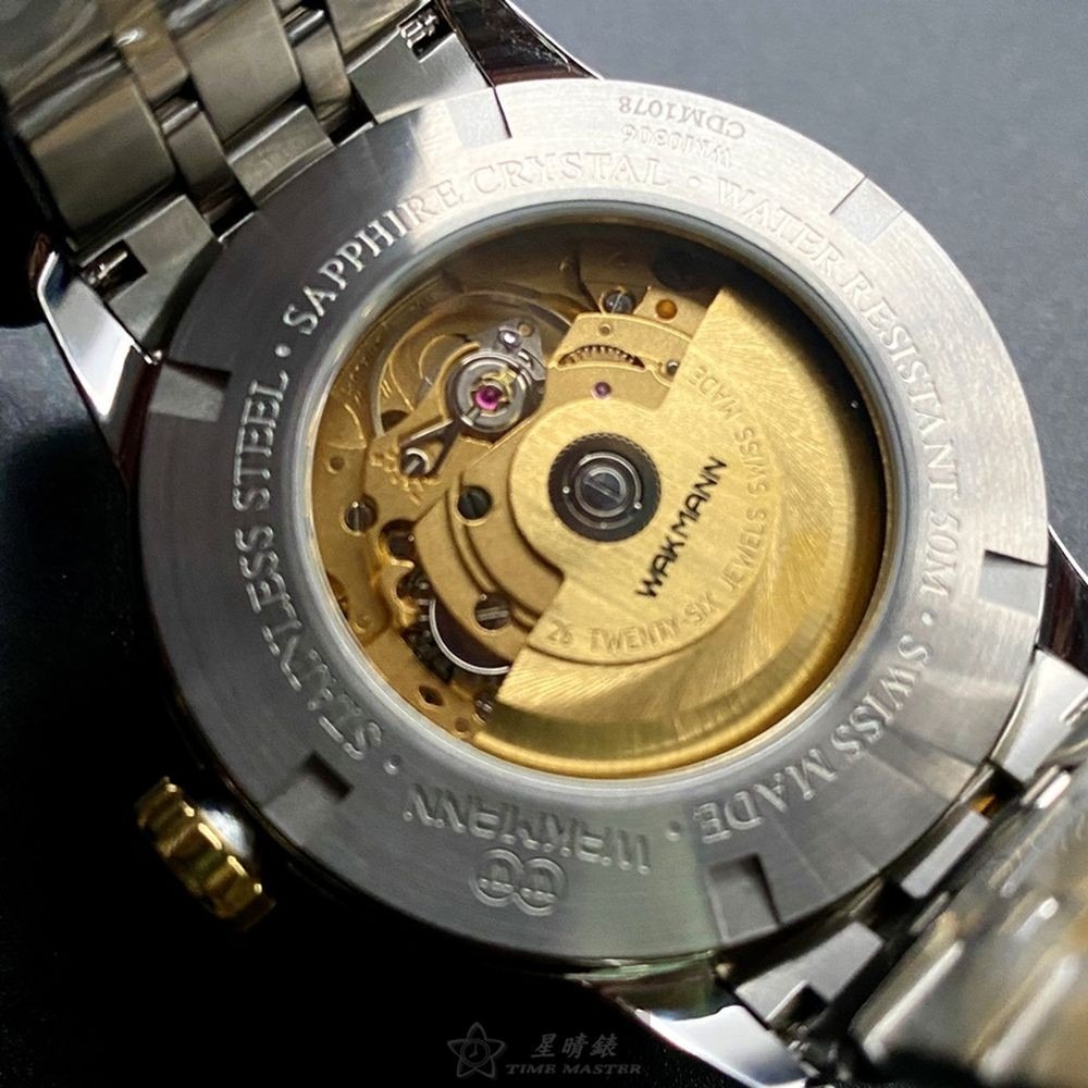 WAKMANN:手錶,型號:WA00023,男女通用錶40mm金色錶殼黑色錶面精鋼錶帶款-細節圖6