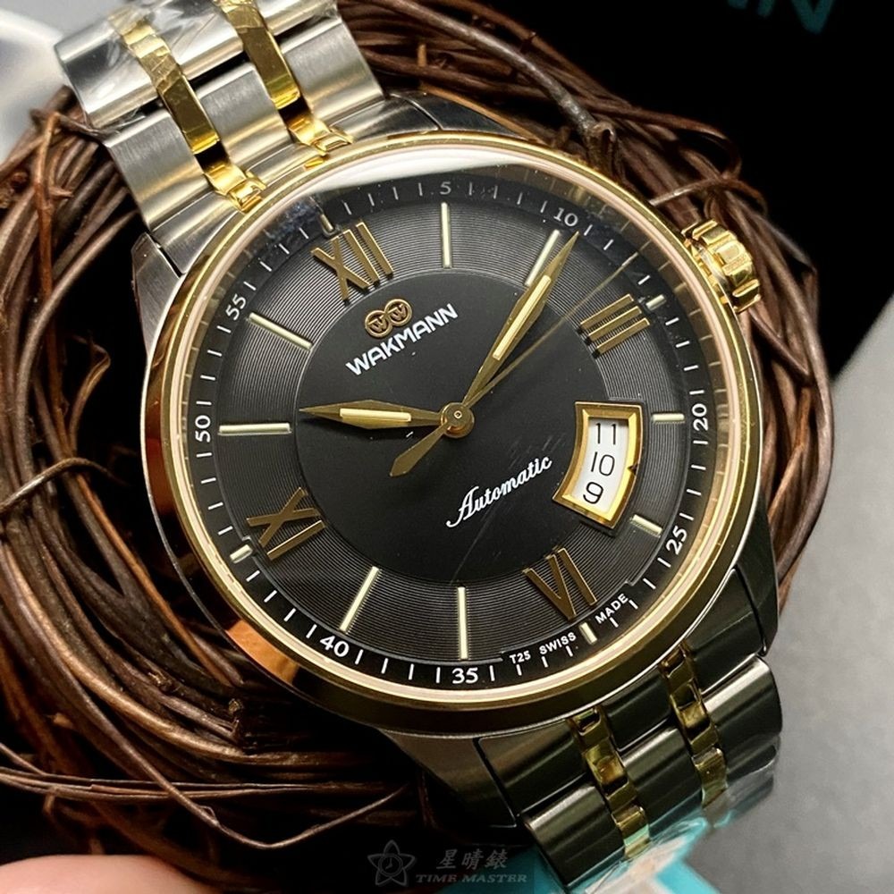 WAKMANN:手錶,型號:WA00023,男女通用錶40mm金色錶殼黑色錶面精鋼錶帶款-細節圖7