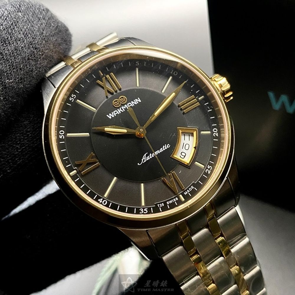 WAKMANN:手錶,型號:WA00023,男女通用錶40mm金色錶殼黑色錶面精鋼錶帶款-細節圖8