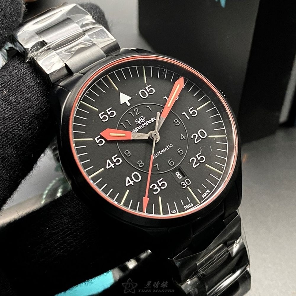 WAKMANN:手錶,型號:WA00025,男錶42mm黑錶殼黑色錶面精鋼錶帶款-細節圖2
