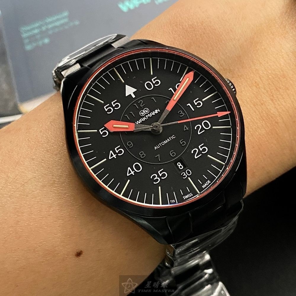WAKMANN:手錶,型號:WA00025,男錶42mm黑錶殼黑色錶面精鋼錶帶款-細節圖5