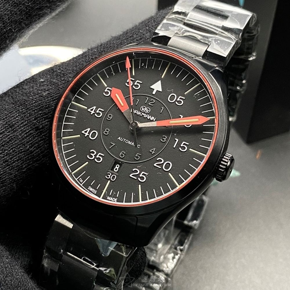WAKMANN:手錶,型號:WA00025,男錶42mm黑錶殼黑色錶面精鋼錶帶款-細節圖3